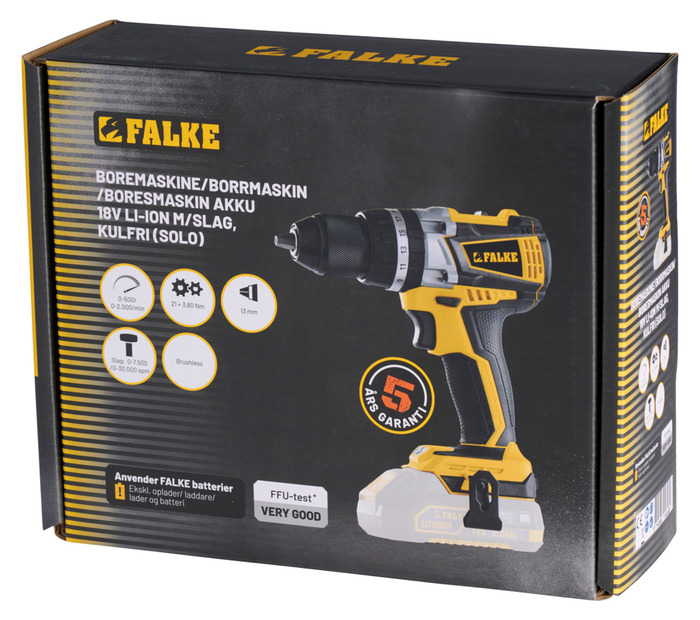 Falke bor-/skrumaskin m/slag børsteløs 18 V Li-Ion